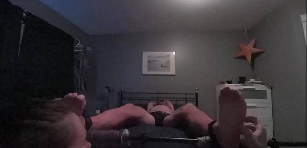 Brittany sucks and tickles her boyfriends tied up toes, until he orgasms